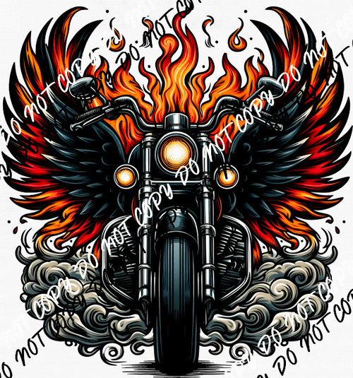 Bike with Flames DTF Transfer - We Print U Press DTF Transfers