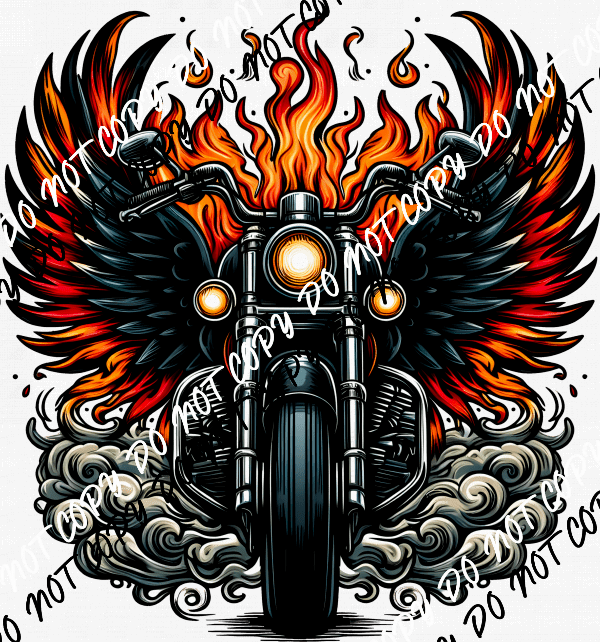 Bike with Flames DTF Transfer - We Print U Press DTF Transfers