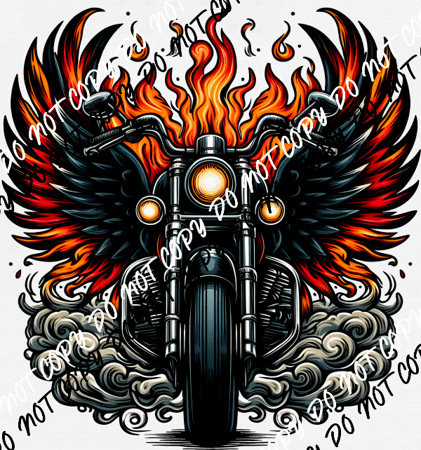 Bike with Flames DTF Transfer - We Print U Press DTF Transfers