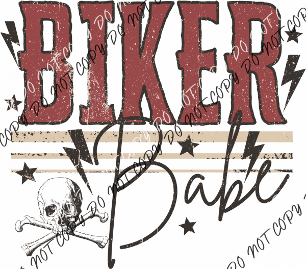 Biker Babe Skull Distressed Dtf Transfer Transfers