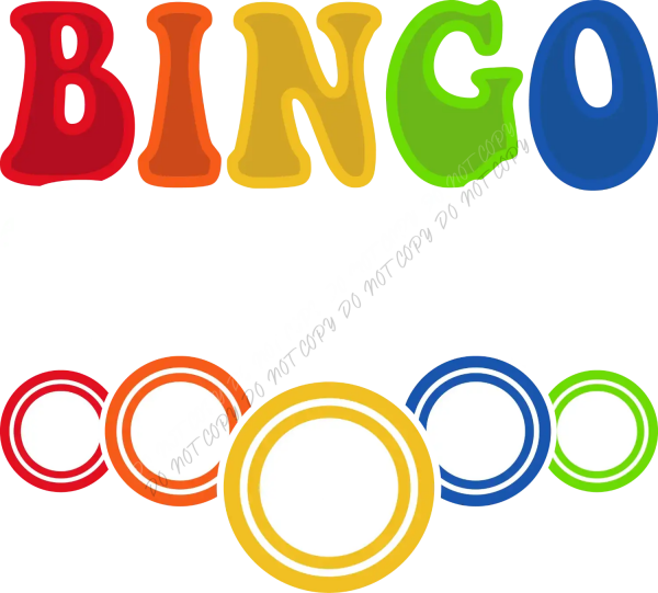 Colorful bingo buddies text with matching circle symbols below, ready to press dtf transfer design