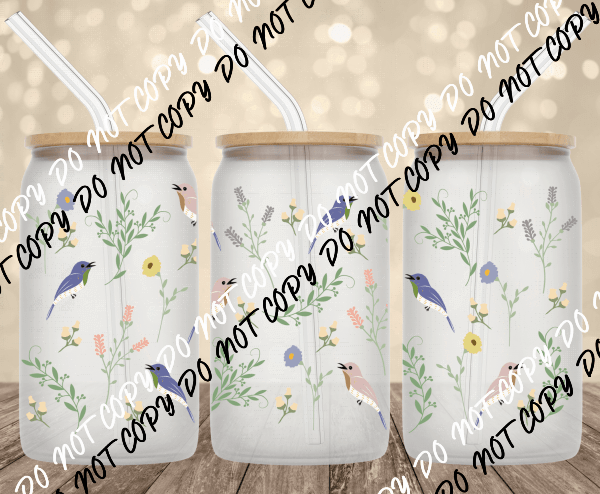 Birds UV Transfer for 16 oz Glass Can - We Print U Press DTF Transfers