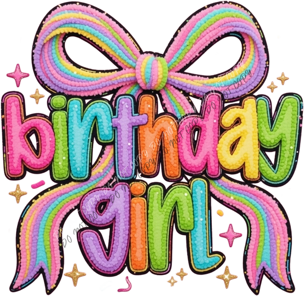Birthday Girl Faux Yarn Bow DTF Transfer RTP DTF Transfers