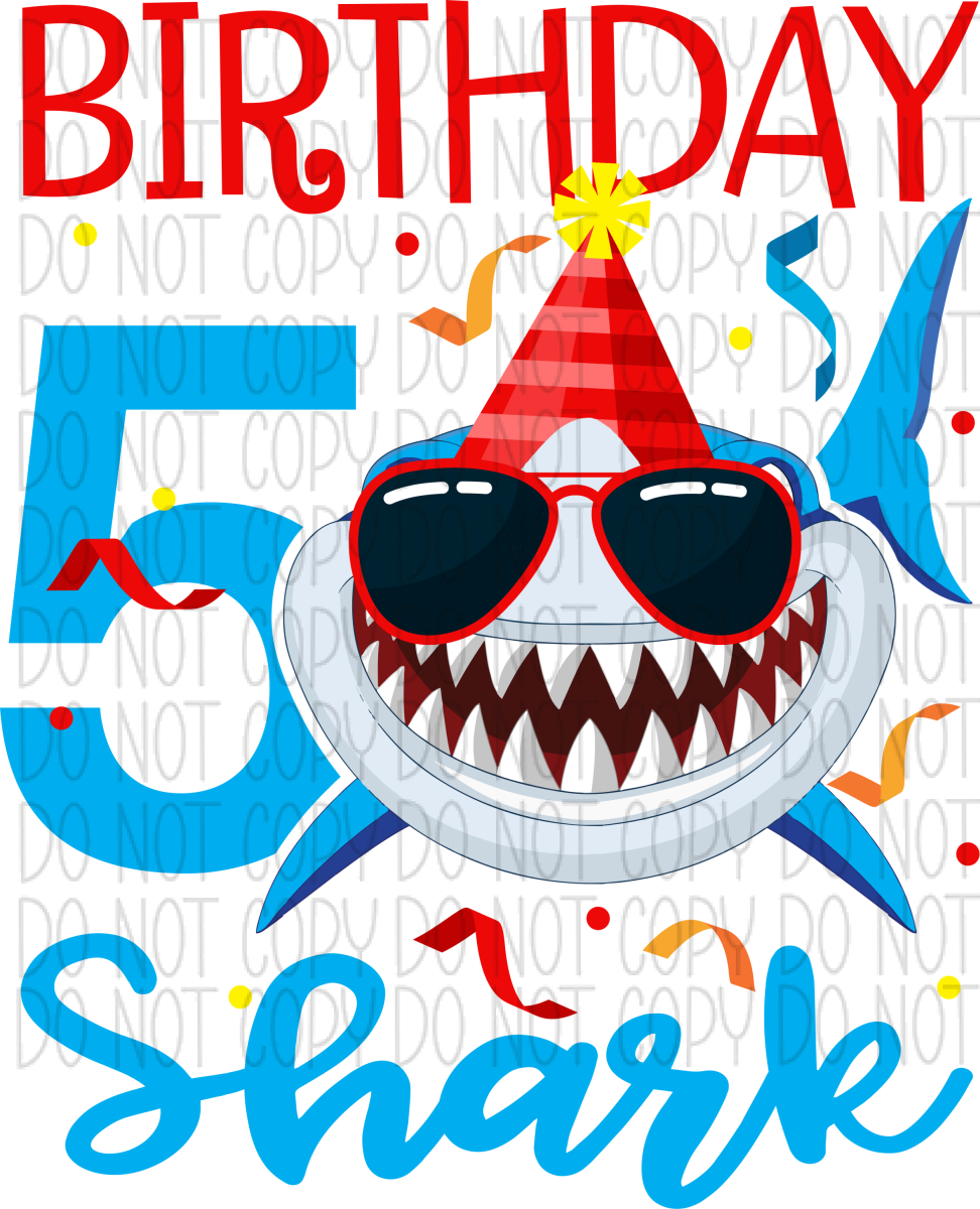 Birthday Shark Dtf Transfer (See Age Options) Infant 5” / 5 Year Rtp Transfers