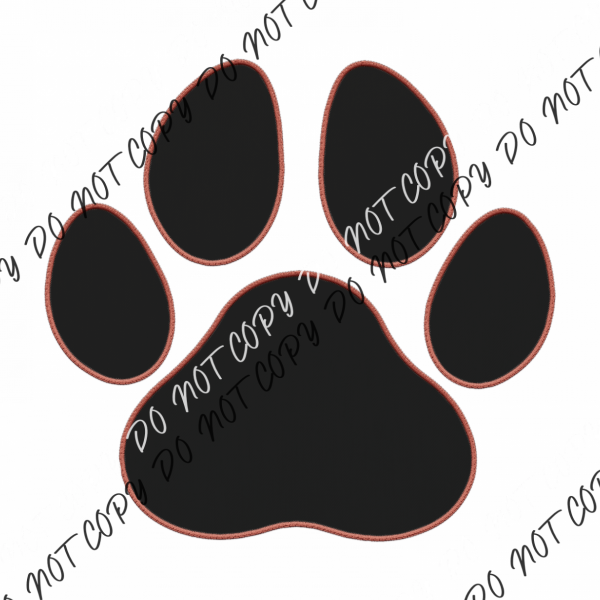 Black Paw Print With Orange Border Faux Embroidery Dtf Transfer Rtp Transfers