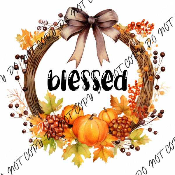 Blessed Fall Grapevine Wreath Dtf Transfer Transfers