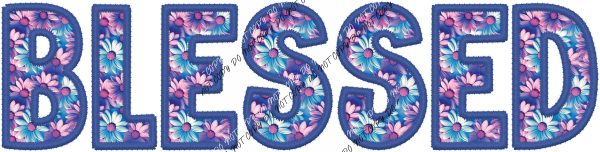 Blessed Pink And Blue Text Faux Embroidery Dtf Transfer Rtp Transfers