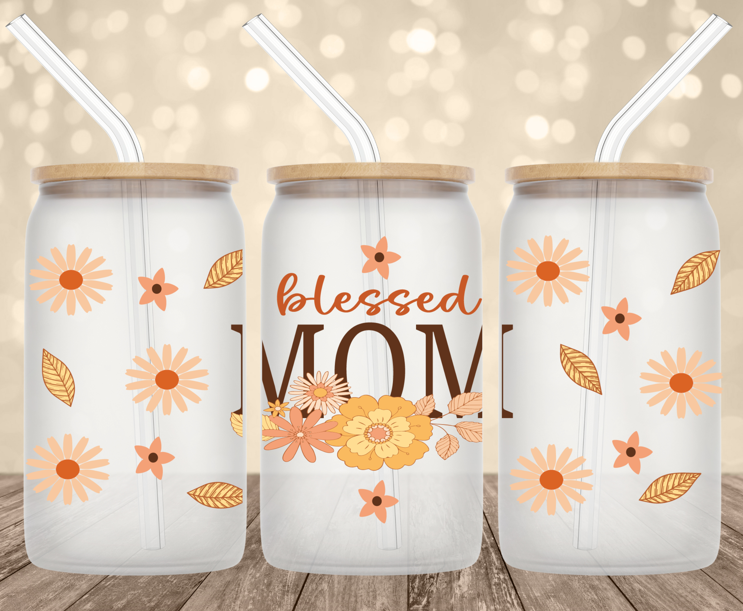 Blessed Mom UV Transfer for 16 oz Glass Can Tumblers