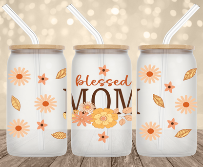 Blessed Mom 16 oz Glass Can