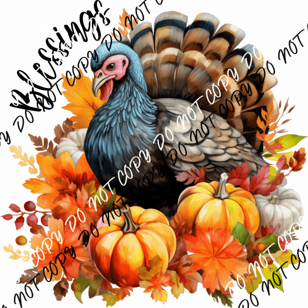 Blessings Turkey with Pumpkins DTF Transfer - We Print U Press DTF Transfers