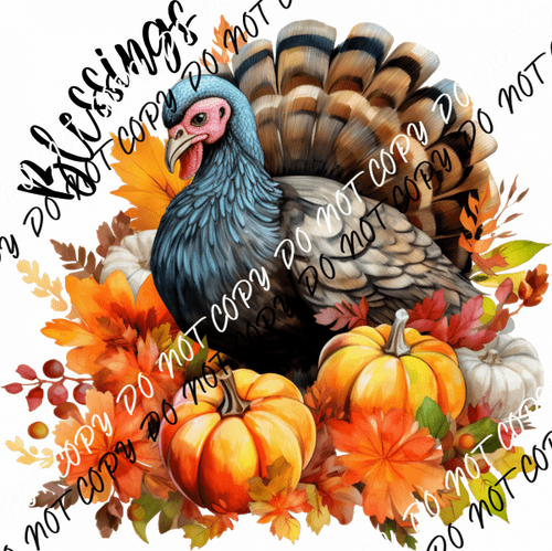 Blessings Turkey with Pumpkins DTF Transfer - We Print U Press DTF Transfers