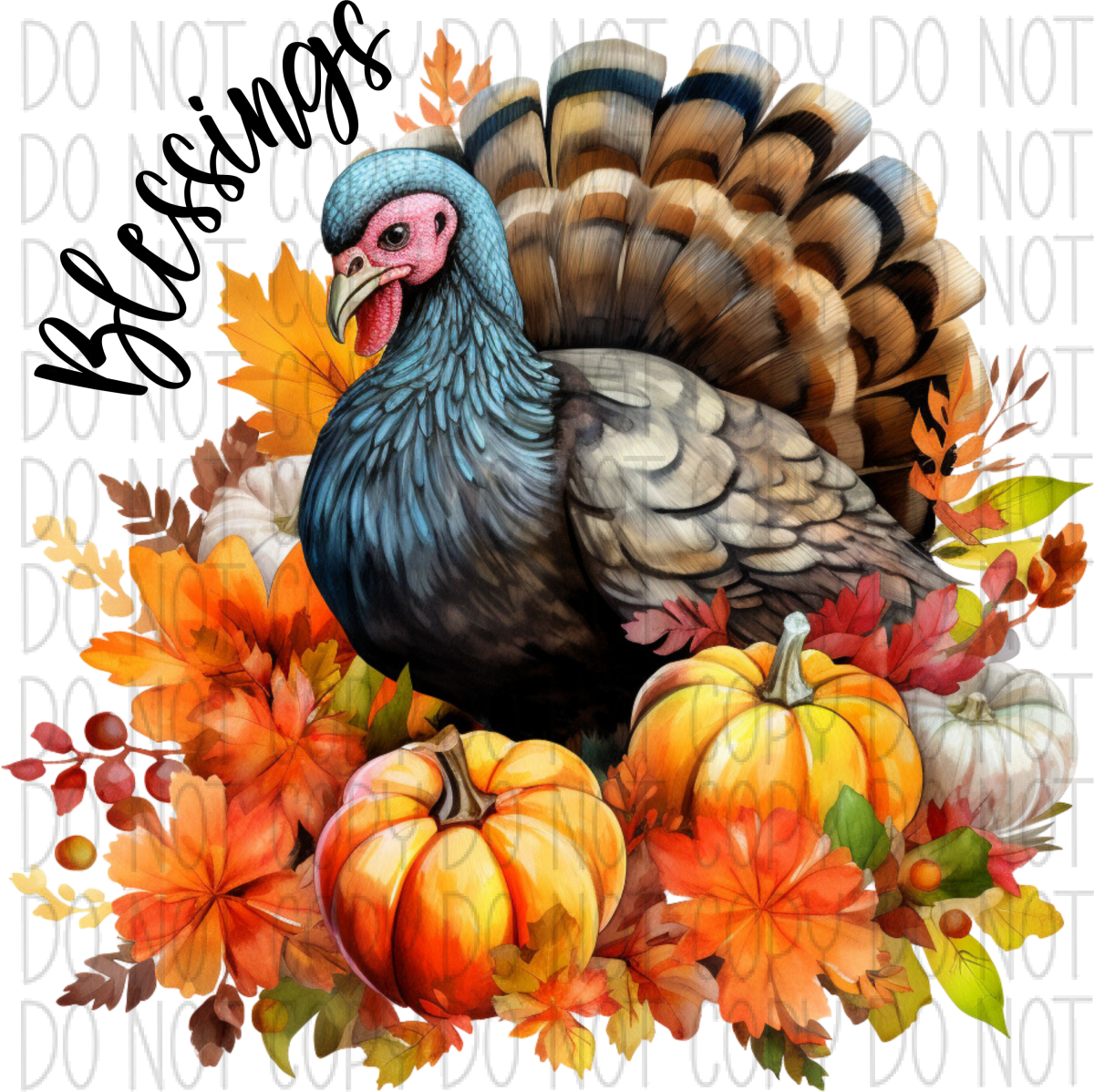 Blessings Turkey With Pumpkins Dtf Transfer Transfers