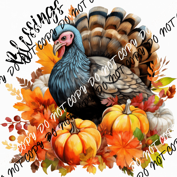 Blessings Turkey with Pumpkins DTF Transfer - We Print U Press DTF Transfers