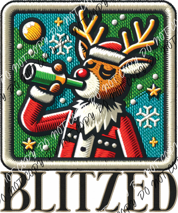 Blitzed Reindeer Faux Patch Dtf Transfer Rtp Transfers