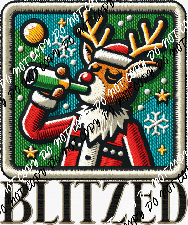 Blitzed Reindeer Faux Patch DTF Transfer - We Print U Press DTF Transfers