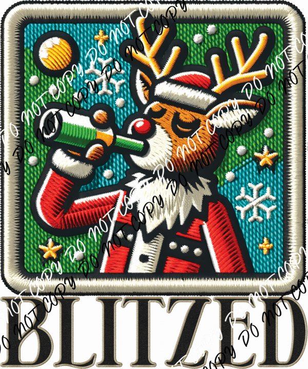 Blitzed Reindeer Faux Patch DTF Transfer - We Print U Press DTF Transfers