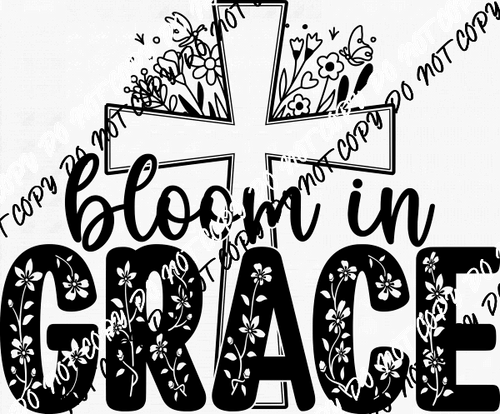 Bloom in Grace Floral Cross Floral DTF Transfer - We Print U Press DTF Transfers