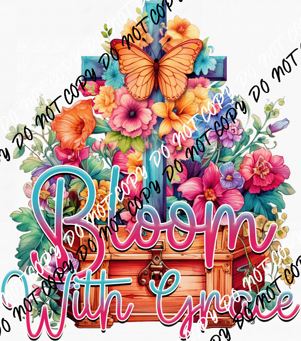 Bloom with Grace Floral Cross DTF Transfer - We Print U Press DTF Transfers