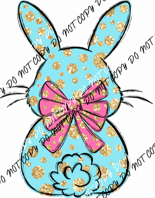 Blue Glitter Bunny DTF Transfer - We Print U Press DTF Transfers