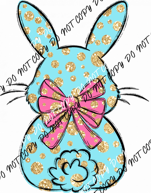 Blue Glitter Bunny DTF Transfer - We Print U Press DTF Transfers