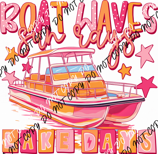 Boat Waves Sun Rays Lake Days DTF Transfer - We Print U Press DTF Transfers