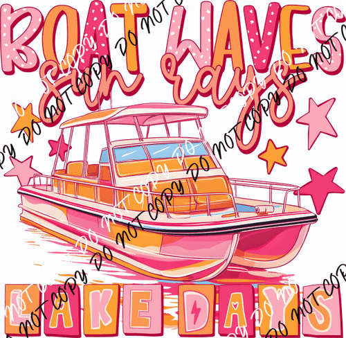 Boat Waves Sun Rays Lake Days DTF Transfer - We Print U Press DTF Transfers