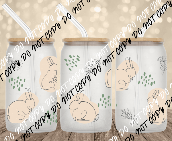 Boho Bunnies UV Transfer for 16 oz Glass Can - We Print U Press DTF Transfers