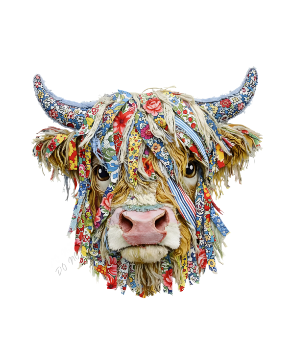 Boho Fabric Strip Highland Cow DTF Transfer - RTP DTF Transfer