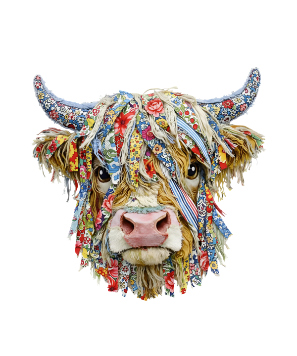 Boho Fabric Strip Highland Cow DTF Transfer - RTP DTF Transfer