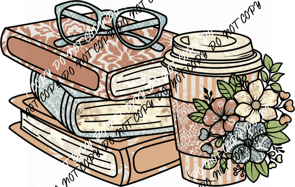 Boho Floral Books and Coffee DTF Transfer - We Print U Press DTF Transfers