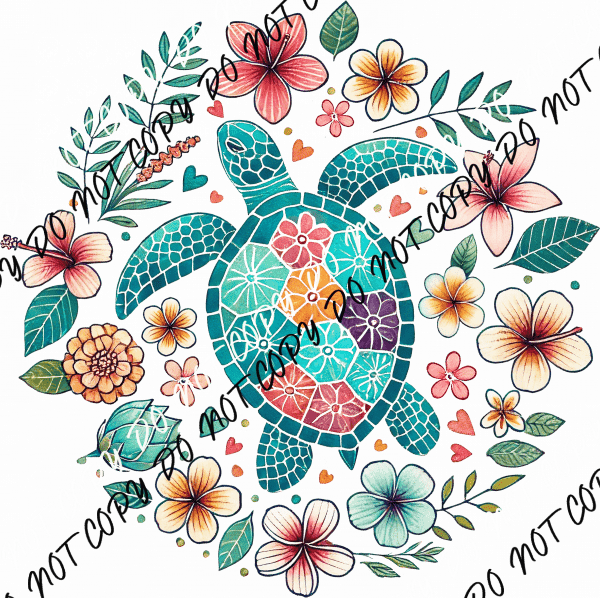 Boho Floral Sea Turtle DTF Transfer - We Print U Press DTF Transfers