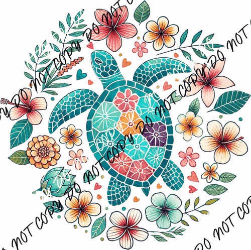 Boho Floral Sea Turtle DTF Transfer - We Print U Press DTF Transfers
