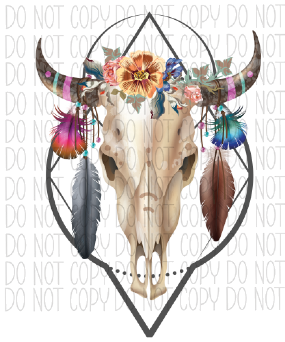 Boho Goat Skull With Flowers Dtf Transfer