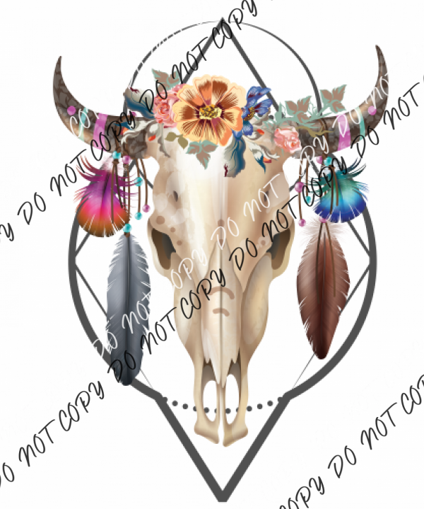 Boho Goat Skull With Flowers Dtf Transfer