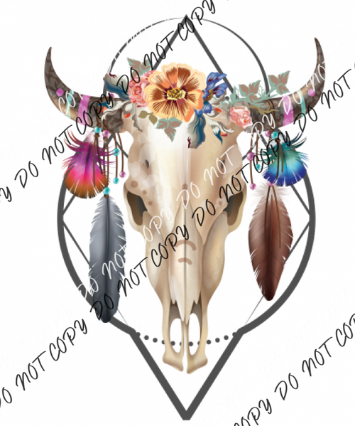 Boho Goat Skull With Flowers Dtf Transfer