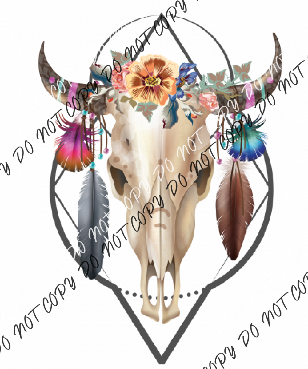 Boho Goat Skull With Flowers Dtf Transfer