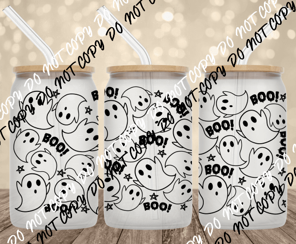 Boo Ghost UV Transfer for 16 oz Glass Can - We Print U Press DTF Transfers