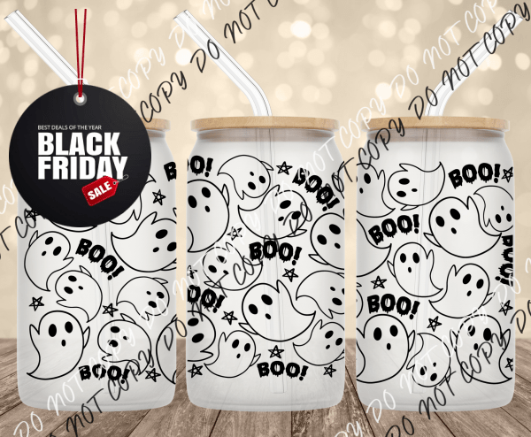 Boo Ghost UV Transfer for 16 oz Glass Can Tumblers