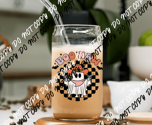 Boo Haw UV Transfer for 16 oz Glass Can - We Print U Press DTF Transfers