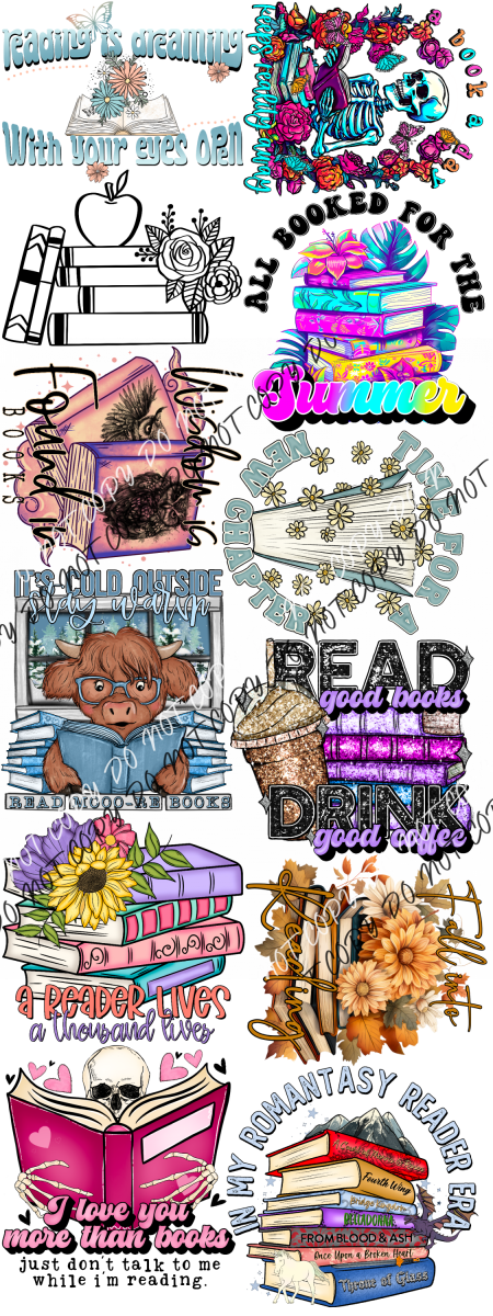 Book Reader Premade Bundle 60’ Gang Sheet Dtf Transfers