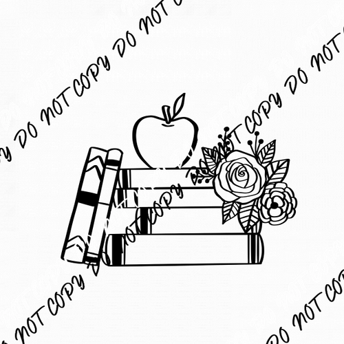 Book Stack with Apple and Roses DTF Transfer - We Print U Press DTF Transfers