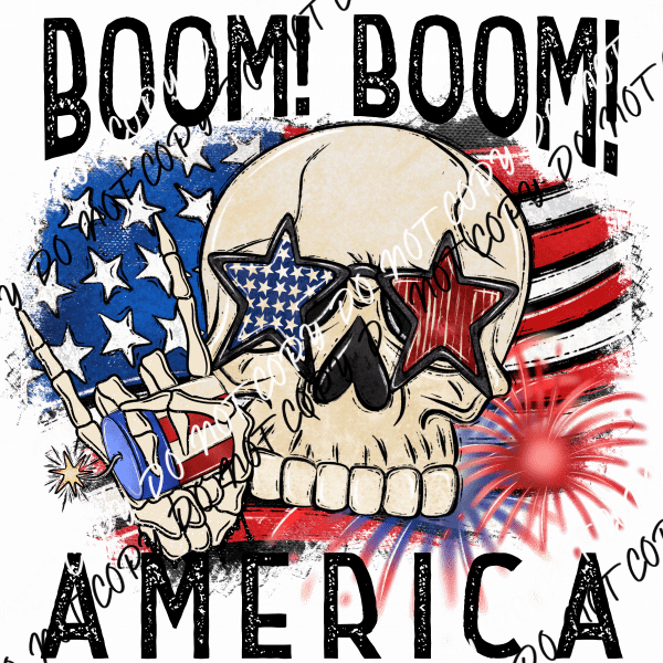 Boom Boom America Flag Skull DTF Transfer - We Print U Press DTF Transfers