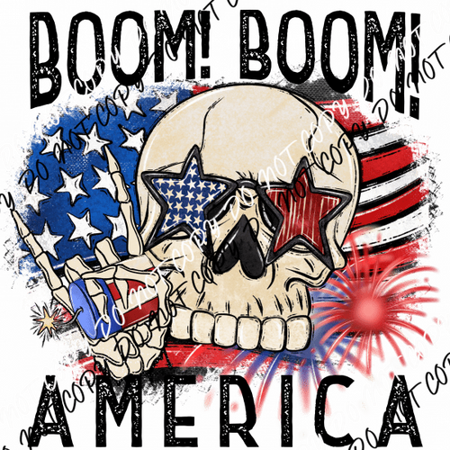 Boom Boom America Flag Skull DTF Transfer - We Print U Press DTF Transfers