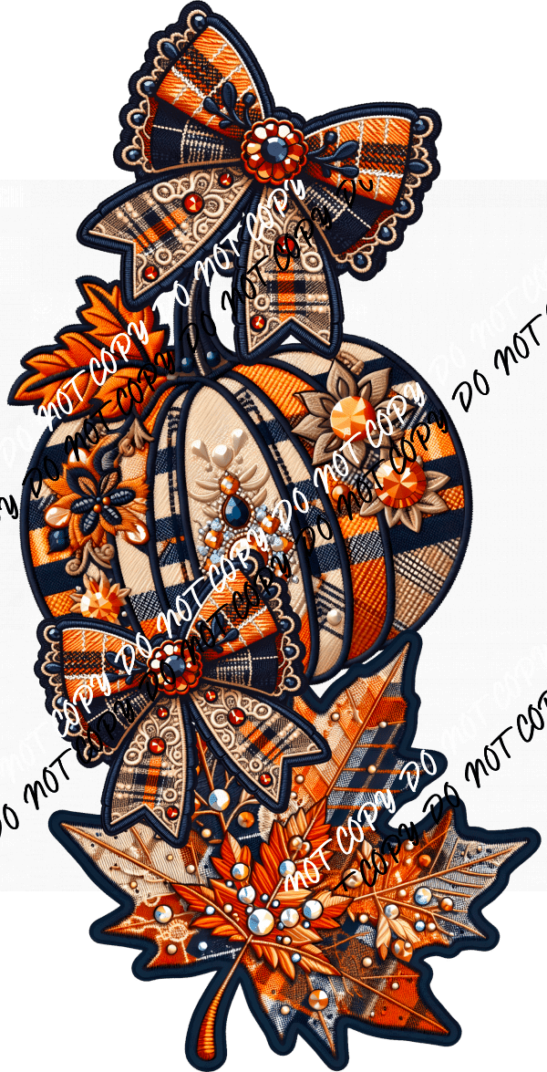 Bows and Pumpkins Faux Embroidery DTF Transfer - We Print U Press DTF Transfers