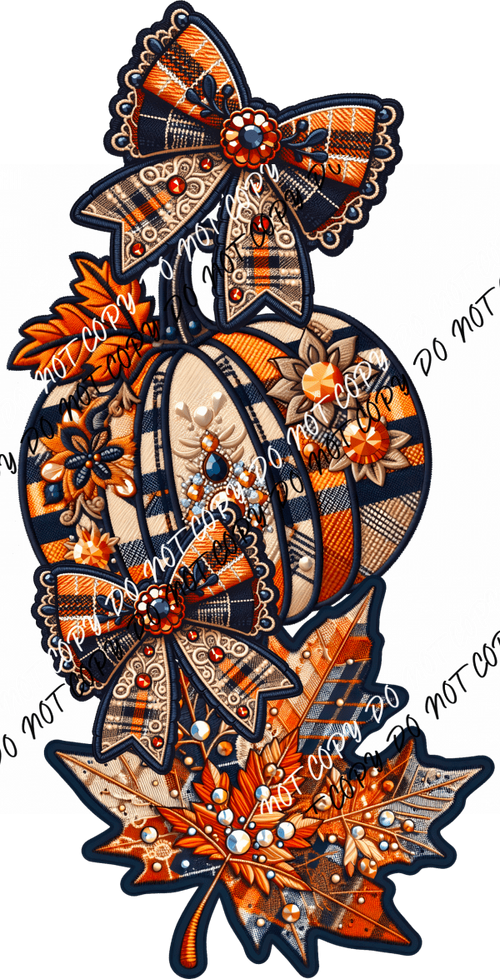 Bows and Pumpkins Faux Embroidery DTF Transfer - We Print U Press DTF Transfers