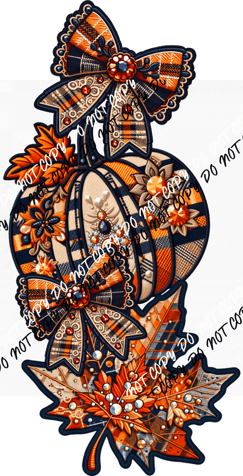 Bows and Pumpkins Faux Embroidery DTF Transfer - We Print U Press DTF Transfers