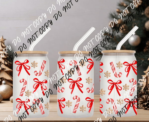 Bows and Sweets Glass Can Cup Wrap UV Transfer - We Print U Press DTF Transfers