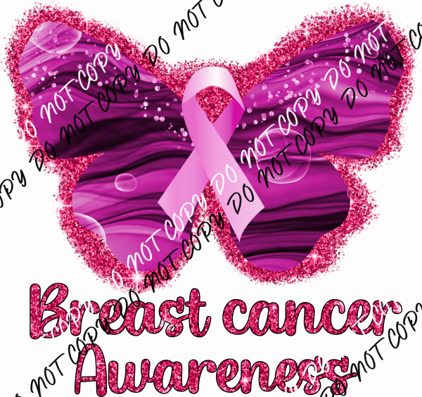 Breast Cancer Awareness Butterfly Faux Glitter DTF Transfer - We Print U Press DTF Transfers