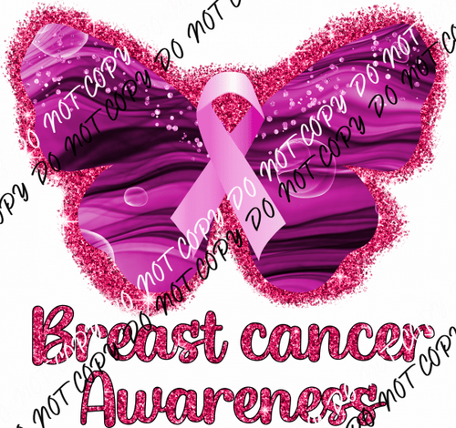 Breast Cancer Awareness Butterfly Faux Glitter DTF Transfer - We Print U Press DTF Transfers