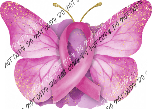 Breast Cancer Awareness Butterfly Watercolor Dtf Transfer